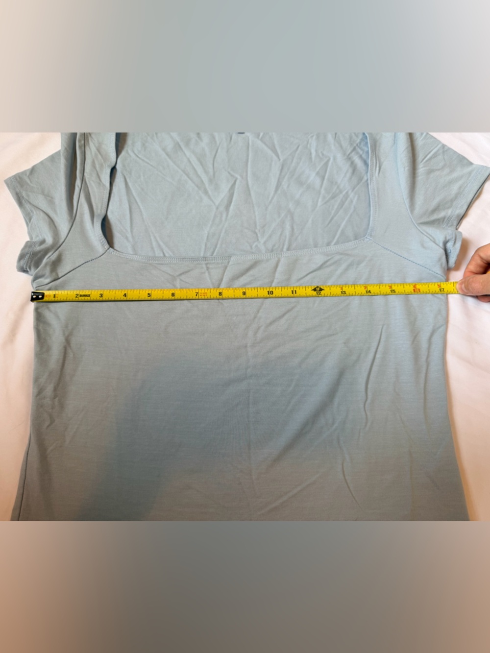 NWT Reformation Bardot Top Mineral Blue Lightweight Square Neck Size Large - Picture 9 of 10